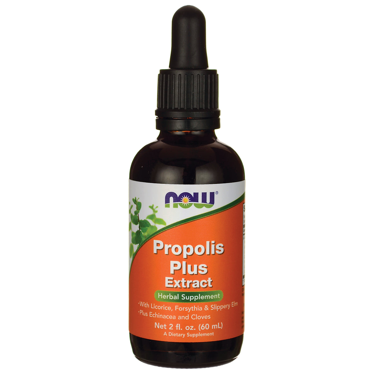NWF991 | Amber dropper bottle labeled NOW Propolis Plus Extract herbal supplement 2 fl oz