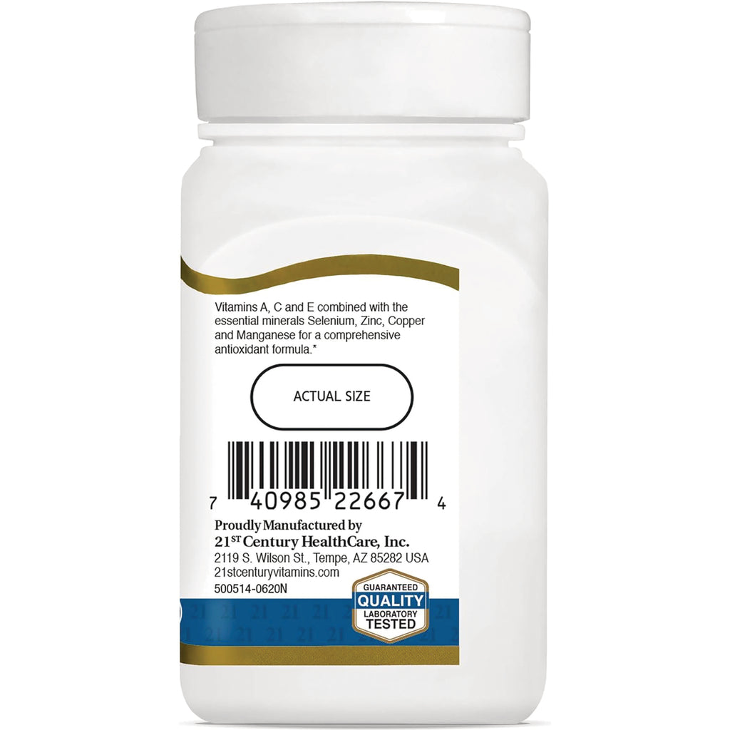 CNT006 | back label of white supplement bottle showing barcode, actual size oval, and manufacturer info - Thumbnail