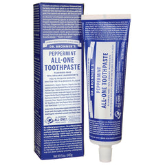 DRB073 | Peppermint All-One Toothpaste tube and box with blue packaging showing product name and ingredient panel
