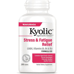 KY117 | Kyolic Aged Garlic Extract Stress & Fatigue Relief supplement bottle, 200 tablets