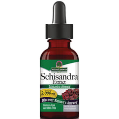 NAT309 | brown glass dropper bottle of Schisandra Extract supplement label reading Schisandra chinensis 2,000 mg gluten-free alcohol-free