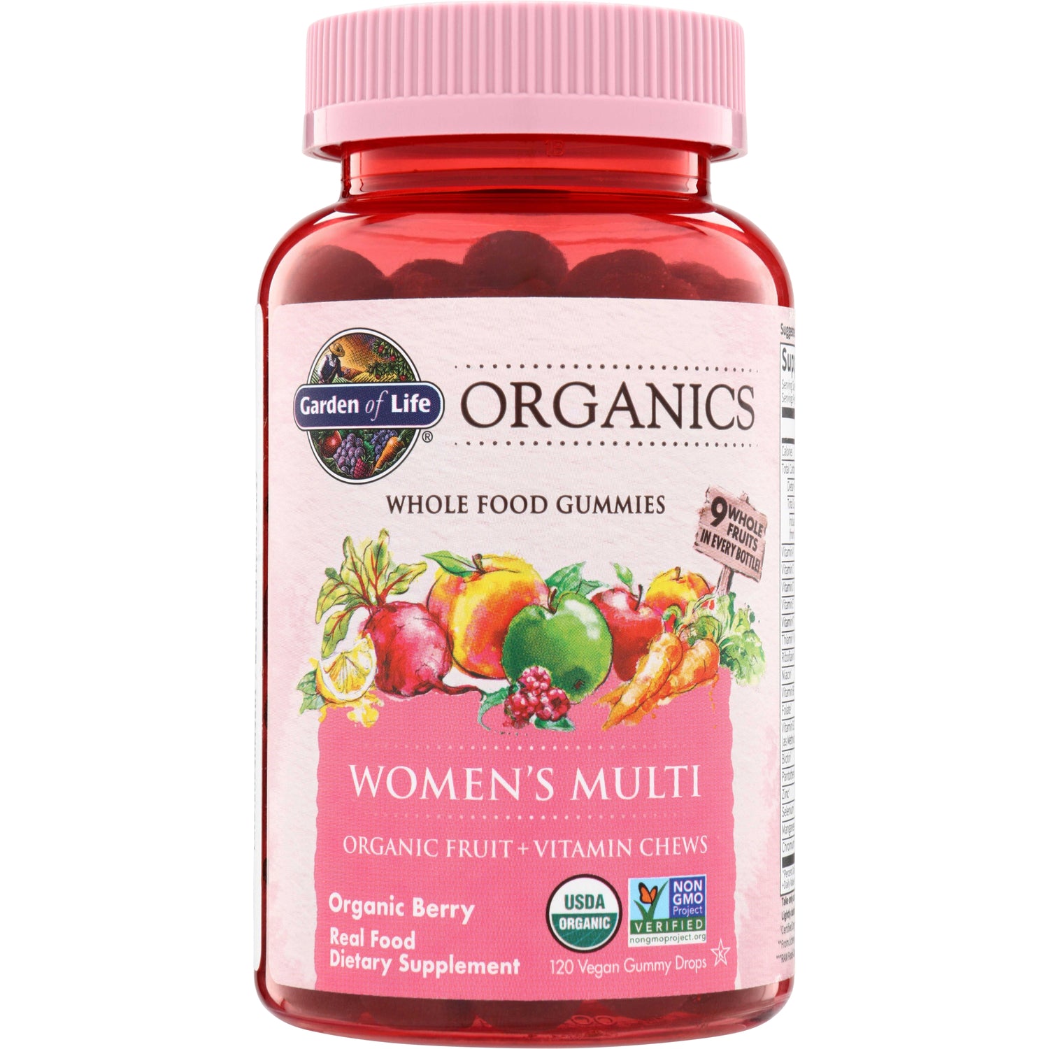 GLF239 | Garden of Life Organics Womens Multi organic fruit + vitamin chews, Organic Berry, 120 vegan gummy drops