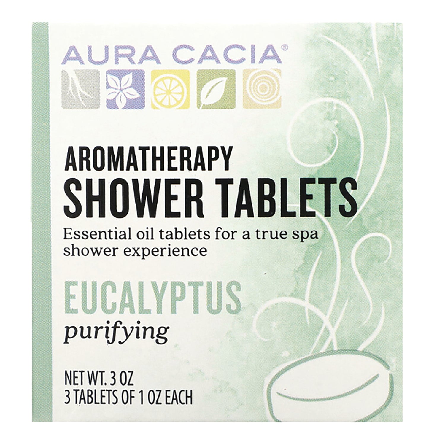 ARC054 | Aura Cacia aromatherapy shower tablets eucalyptus purifying front packaging