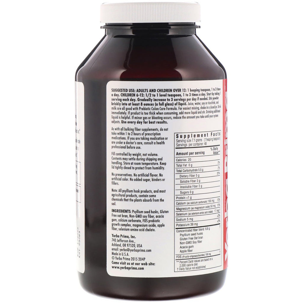 YP005 | Back label with Supplement Facts, ingredients, and directions on fiber supplement bottle - Thumbnail