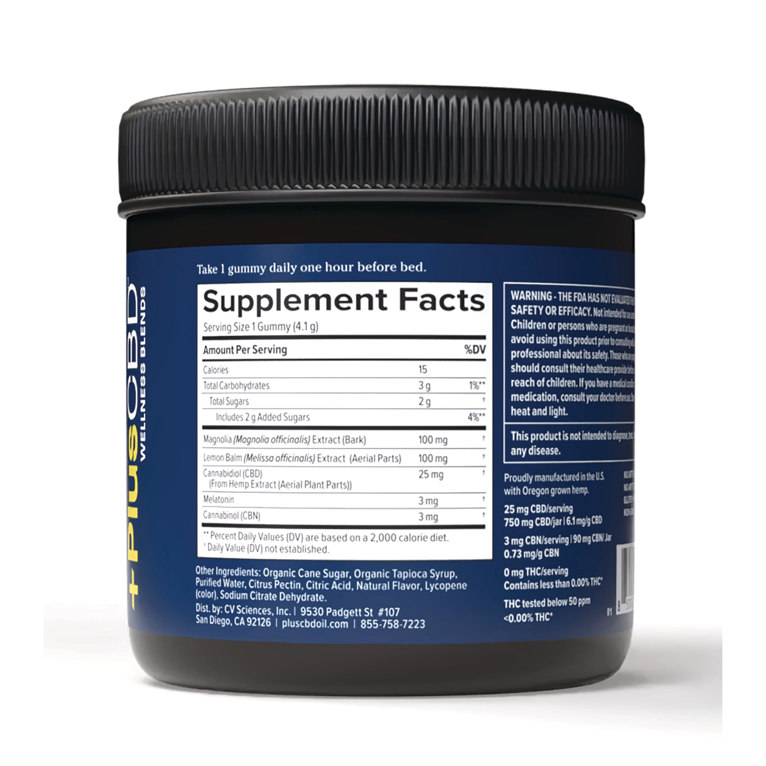 CV055 | Jar back showing supplement facts panel and ingredient and warning text