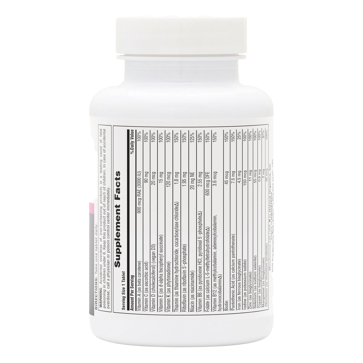 NTP352 | White supplement bottle back showing Supplement Facts panel and nutrition facts table