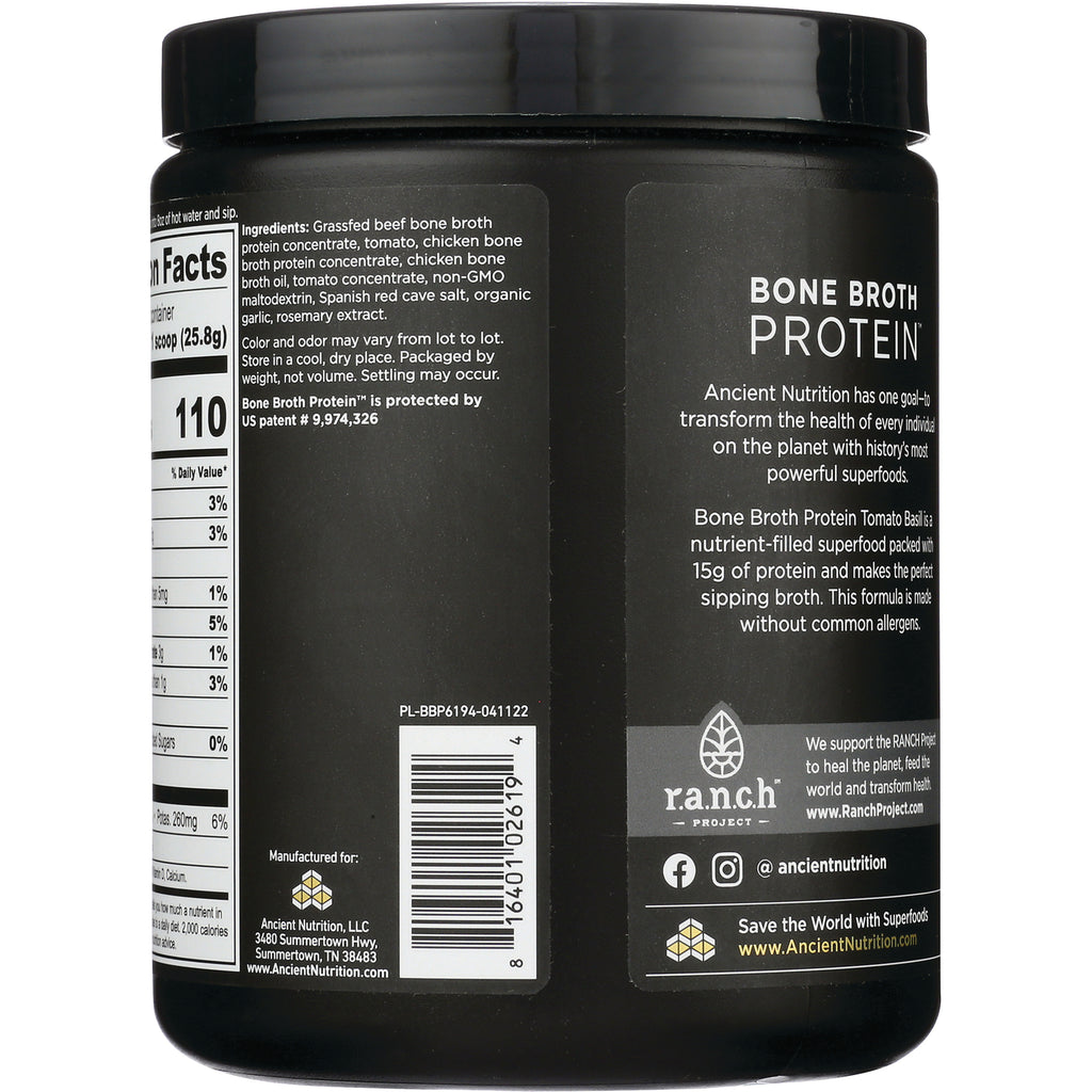 ATN097 | Back of black Bone Broth Protein jar showing ingredients panel, nutrition facts and barcode - Thumbnail