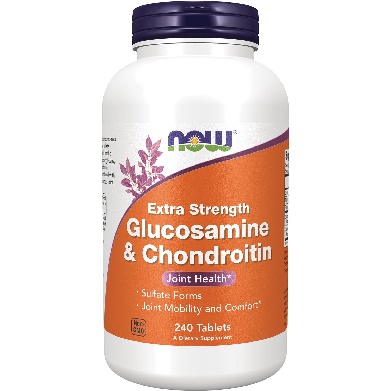 NWF676 | NOW Extra Strength Glucosamine & Chondroitin 240 Tablets bottle with orange label Joint Health