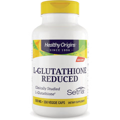 Healthy Origins L-Glutathione Reduced supplement bottle front label showing 500 MG 150 veggie caps