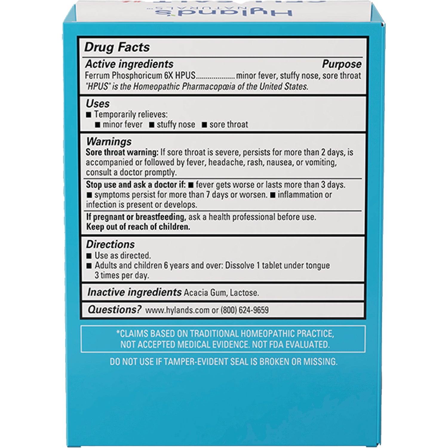 HY266 | Back of blue box showing Drug Facts panel with active and inactive ingredients, warnings, directions and contact info