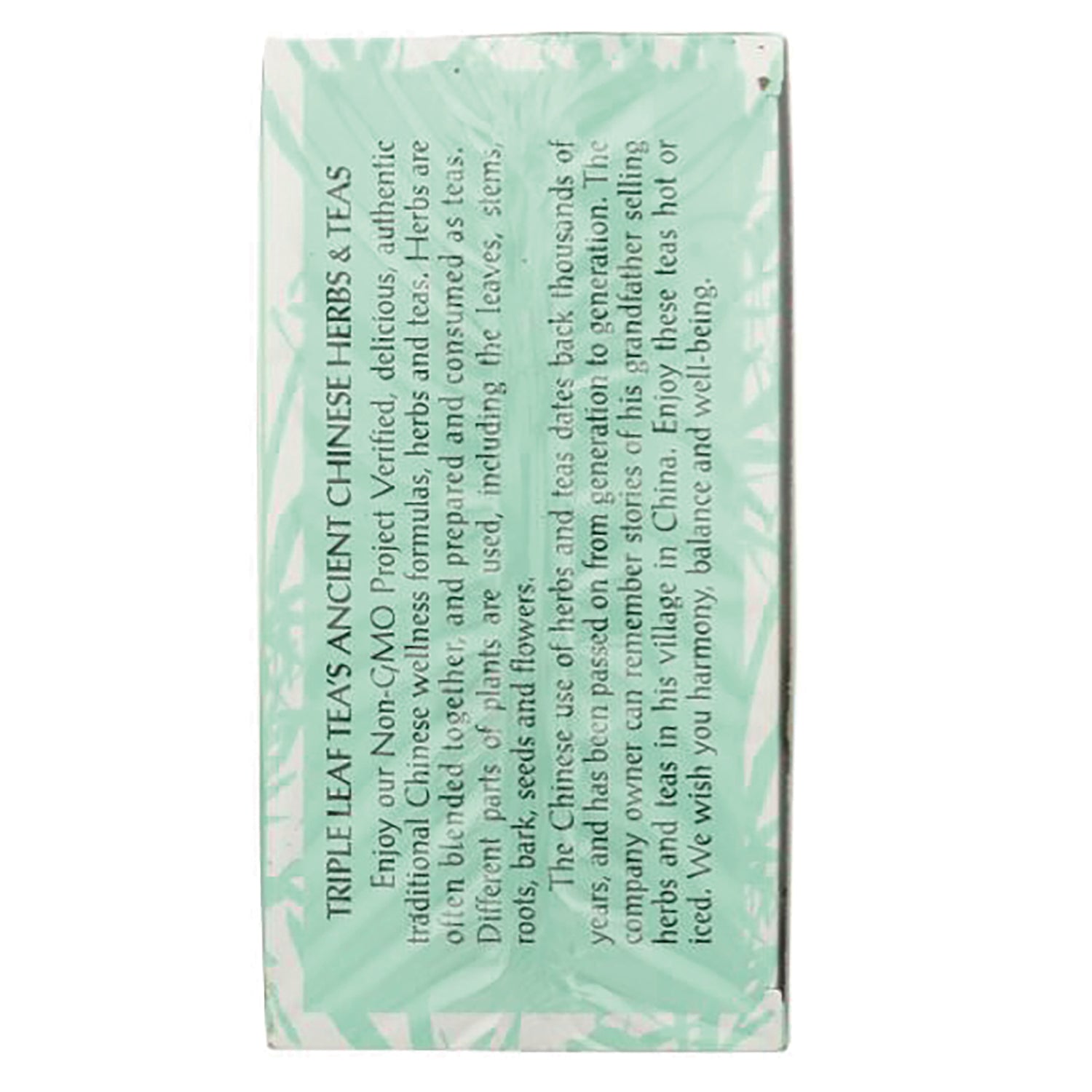 TLT019 | Side panel text: Triple Leaf Teas Ancient Chinese Herbs & Teas with product description