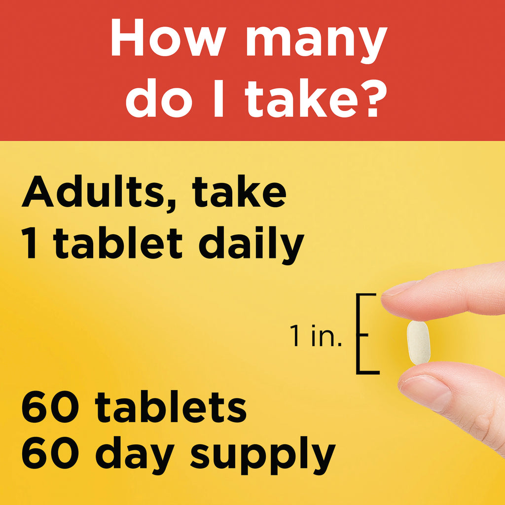 NTM172 | Dosage infographic reading Adults, take 1 tablet daily, showing hand holding 1 in tablet and 60 tablets 60 day supply - Thumbnail