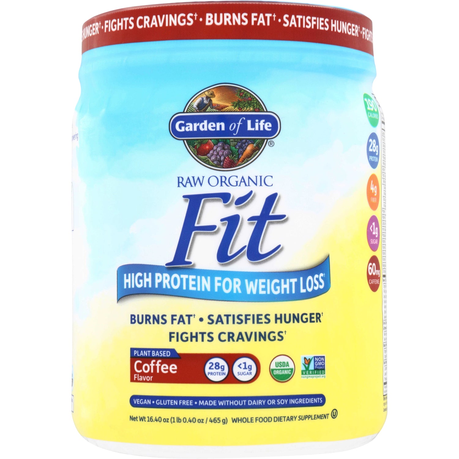 GLF174 | Garden of Life Raw Organic Fit, Coffee Flavor, high protein for weight loss, 28g protein