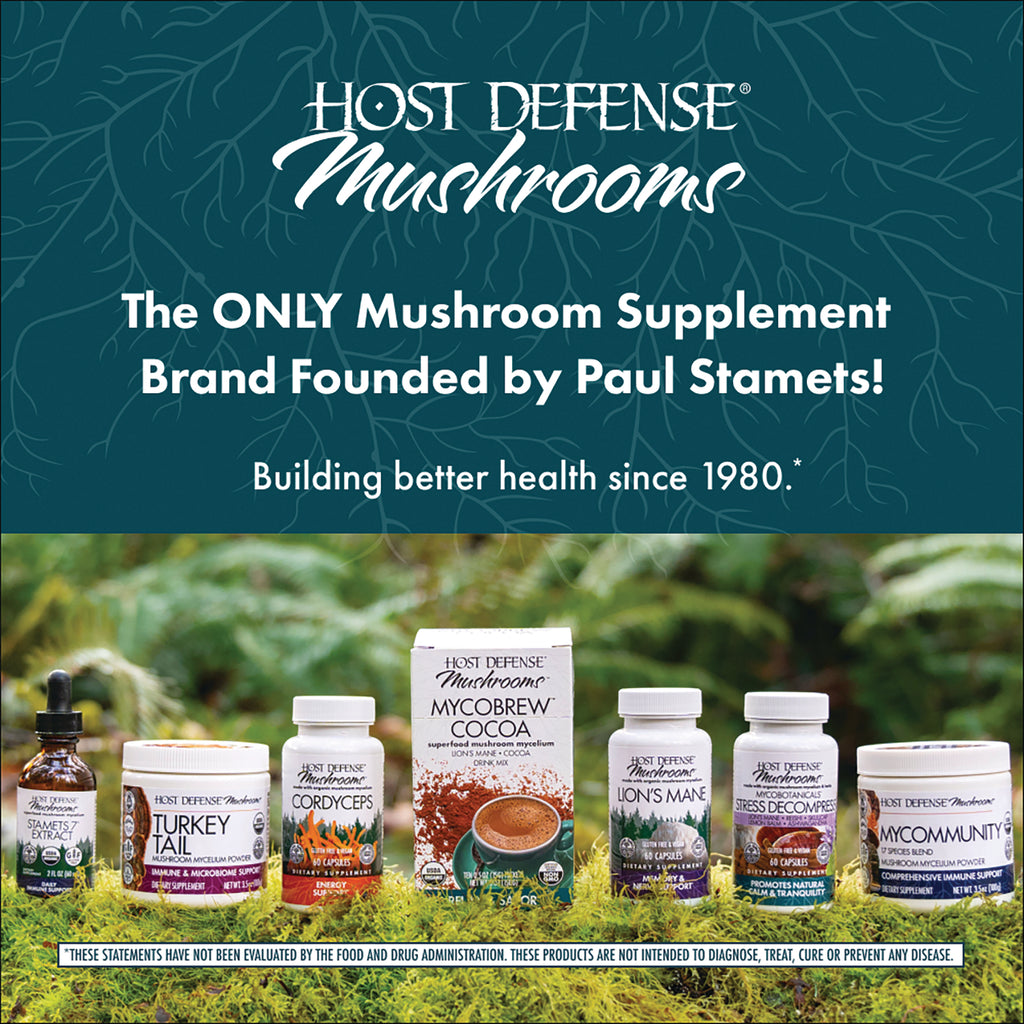 FUN009 | Host Defense Mushrooms brand infographic with product lineup and founder statement - Thumbnail