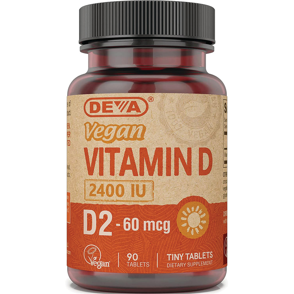 DEV034 | DEVA vegan Vitamin D D2 2400 IU bottle, 90 tiny tablets - Thumbnail