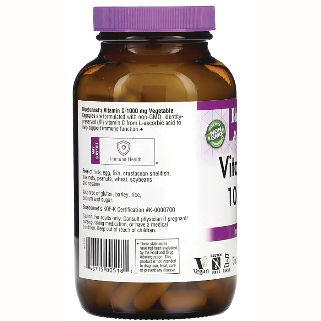 BLU124 | back label of amber supplement bottle showing ingredients, caution text, barcode, and visible capsules - Thumbnail