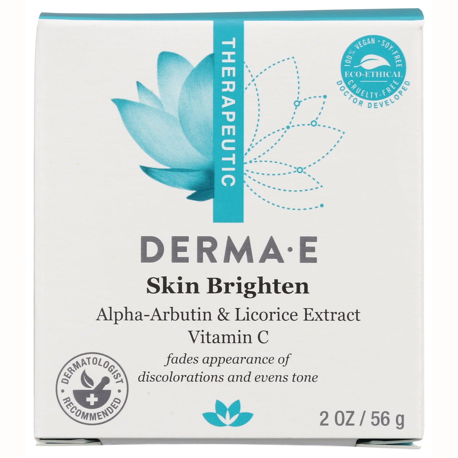 DE001 | DERMAE Skin Brighten box labeled Alpha-Arbutin & Licorice Extract Vitamin C 2 oz / 56 g