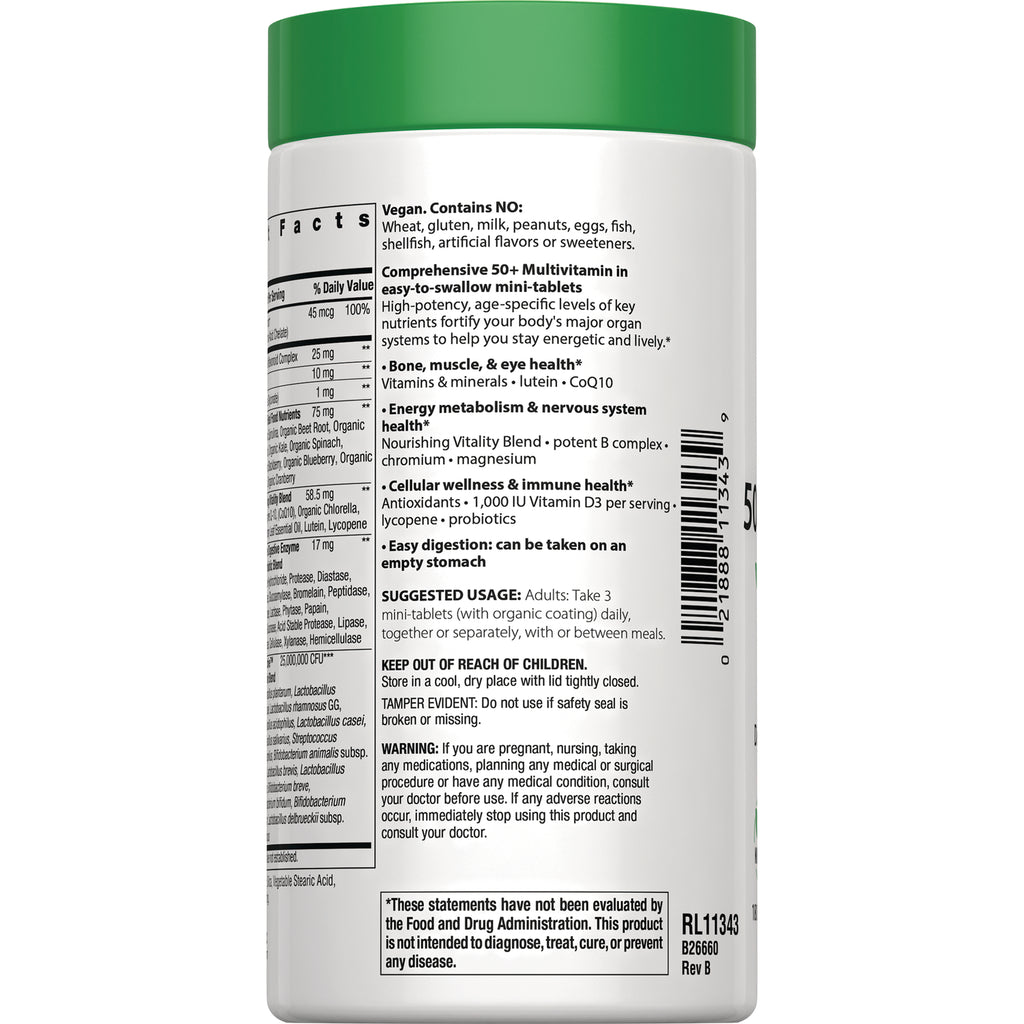RBL172 | back label of multivitamin bottle showing supplement facts, suggested usage, warnings and barcode - Thumbnail