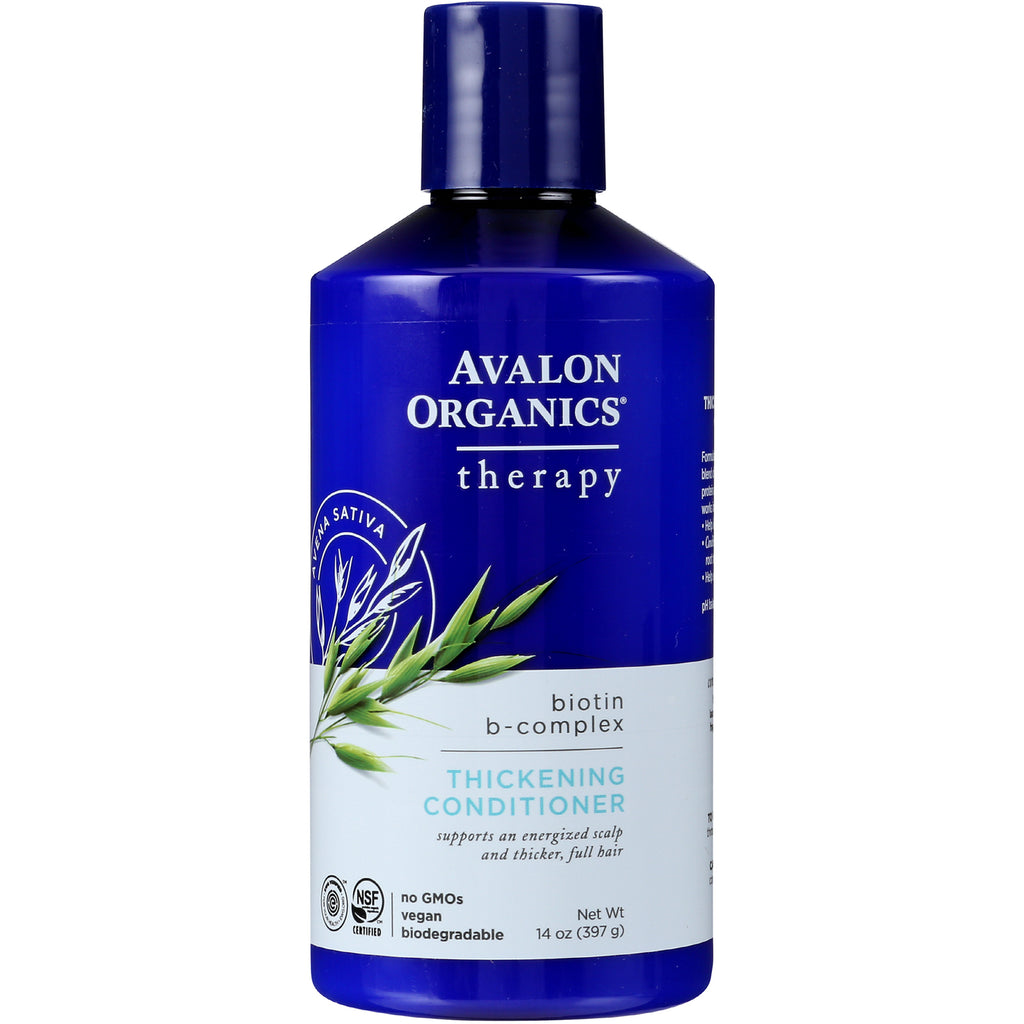 AVL015 | Avalon Organics Therapy biotin b-complex thickening conditioner front view blue bottle - Thumbnail