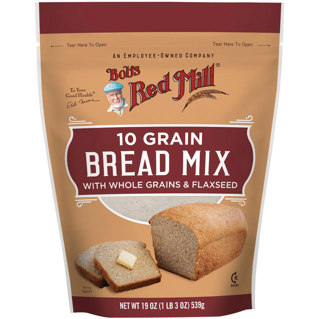 BOB442 | Bob's Red Mill 10 Grain Bread Mix front pouch showing a loaf and sliced bread with a pat of butter - Thumbnail