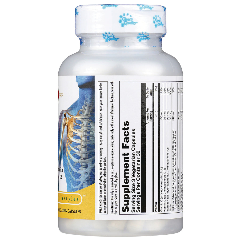 KL449 | Back of white supplement bottle showing Supplement Facts label, nutrition panel and partial anatomical illustration - Thumbnail