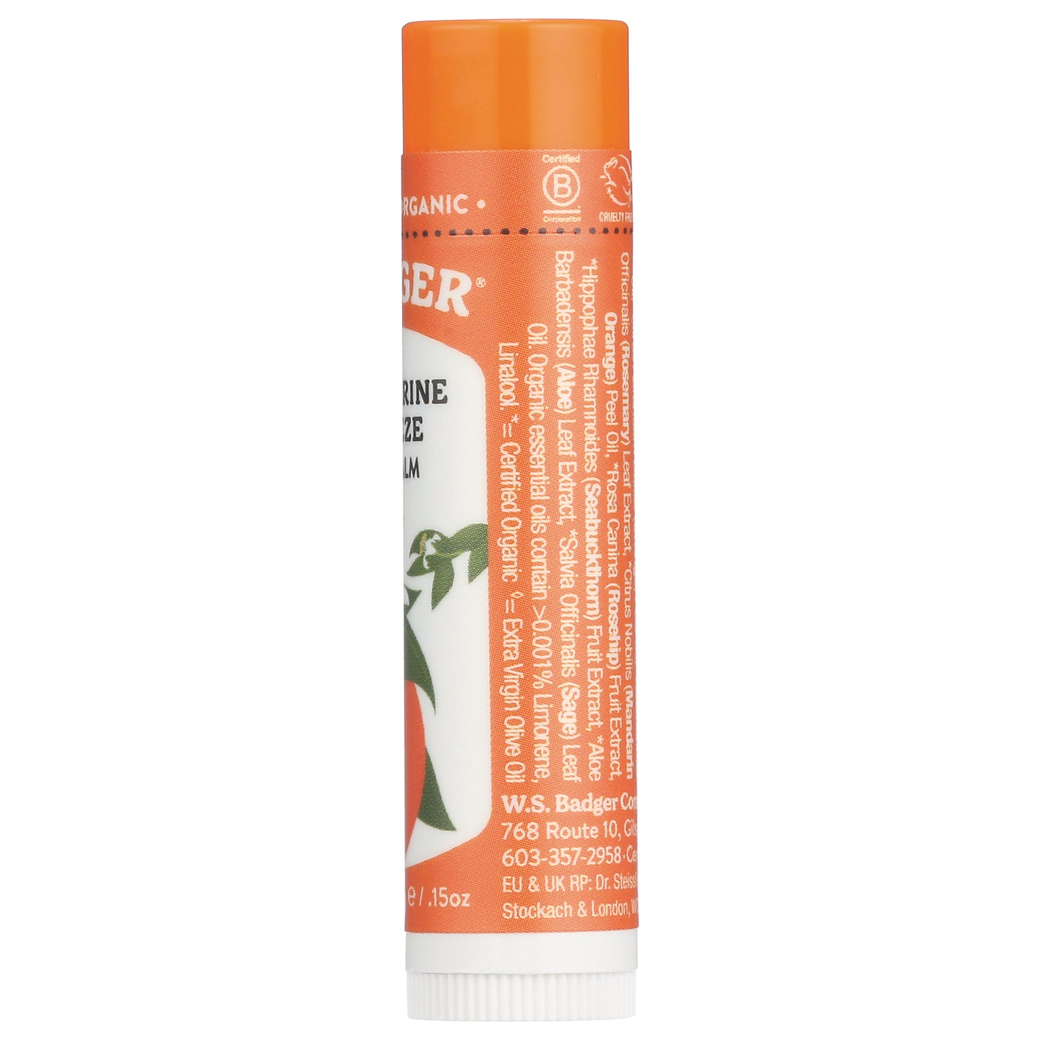 BAD006 | Badger balm stick back label with ingredients and certified organic information