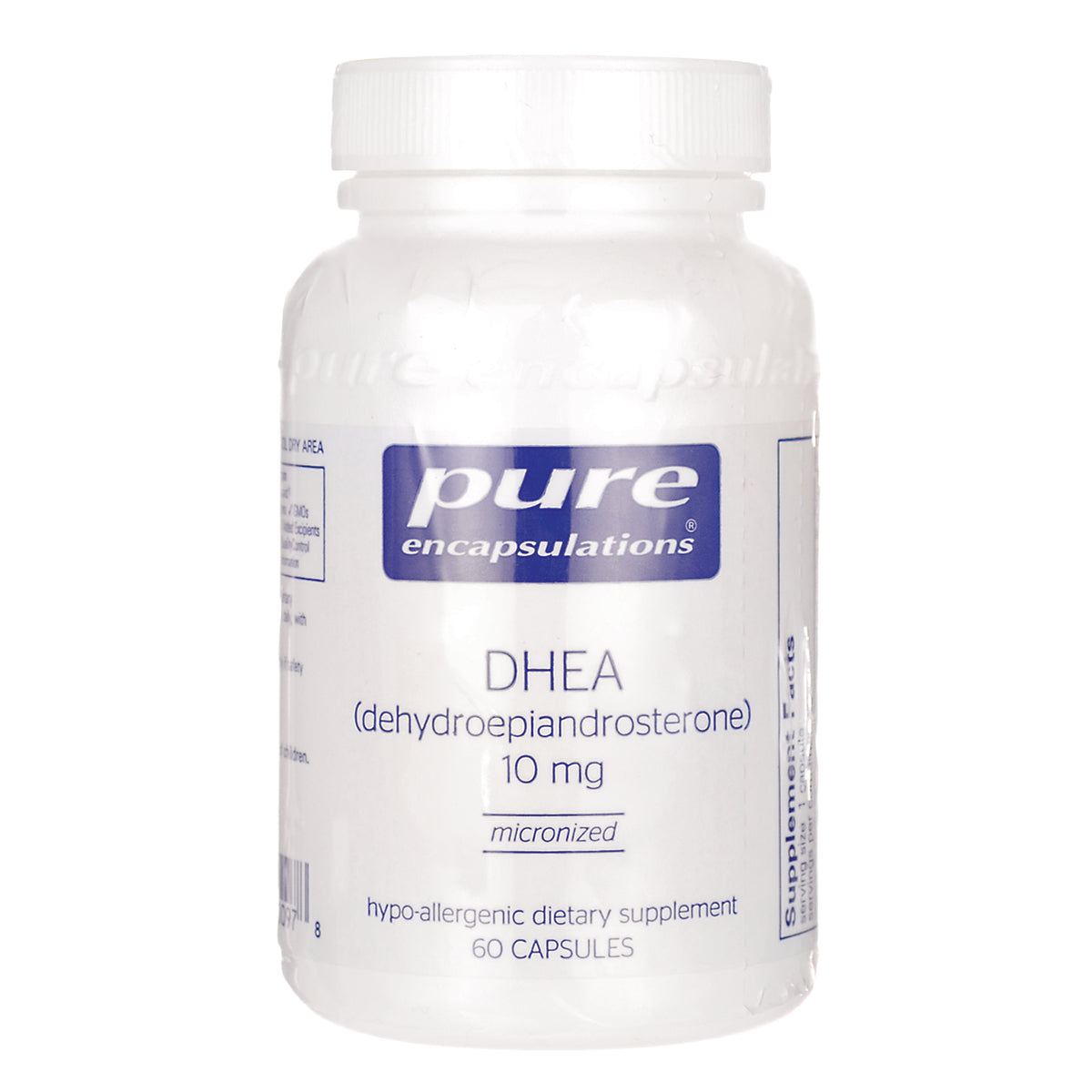 PRN018 | Pure Encapsulations DHEA 10 mg supplement bottle, micronized, 60 capsules