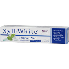 NWF163 | XyliWhite Platinum Mint toothpaste gel box with baking soda, front packaging showing brand and feature list