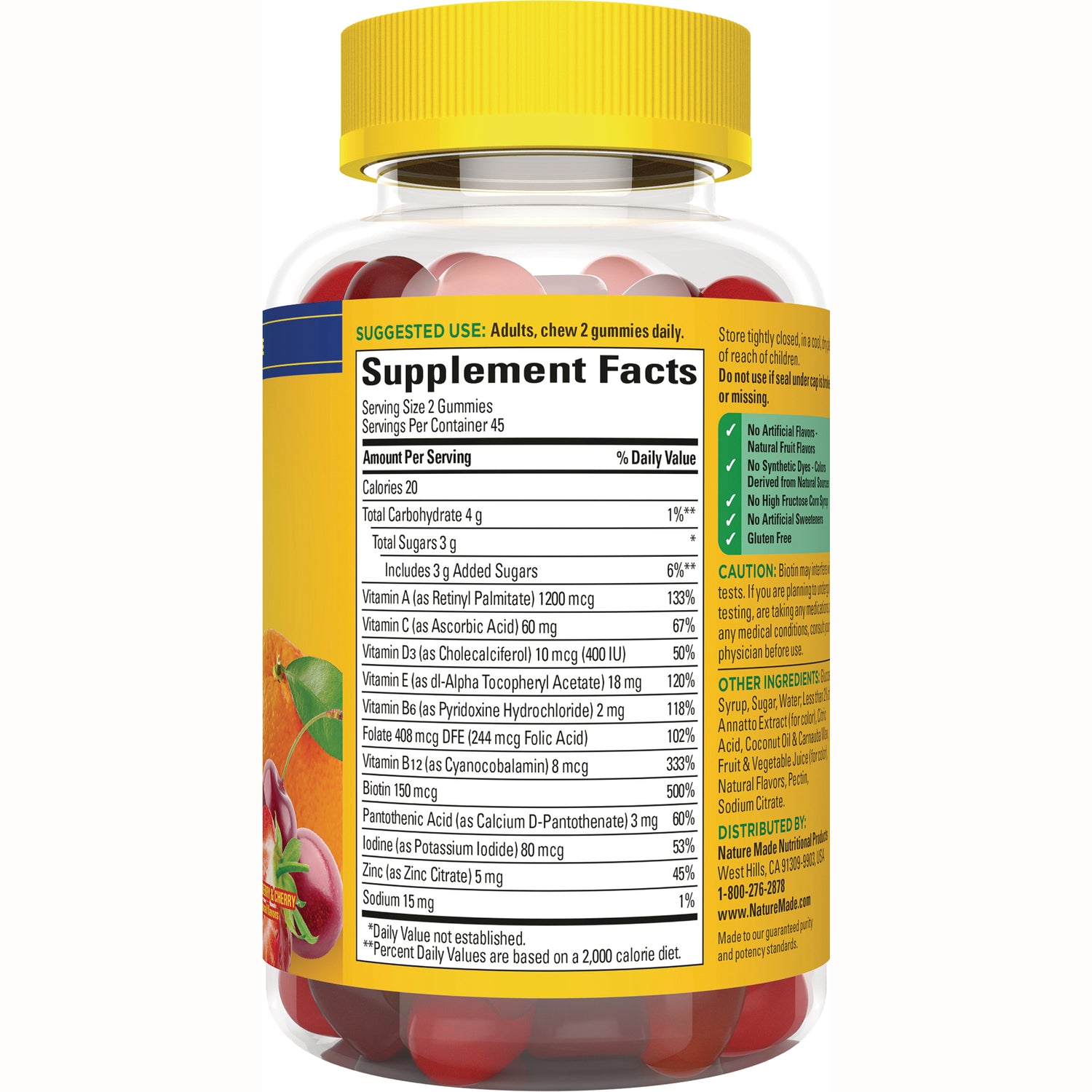 NTM169 | back label showing Supplement Facts panel and ingredient list on a gummy vitamin bottle