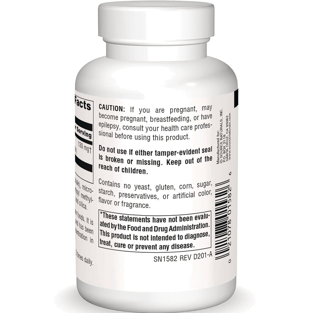 SN441 | Back label of supplement bottle with caution statement, gluten-free claim, FDA disclaimer, and barcode - Thumbnail