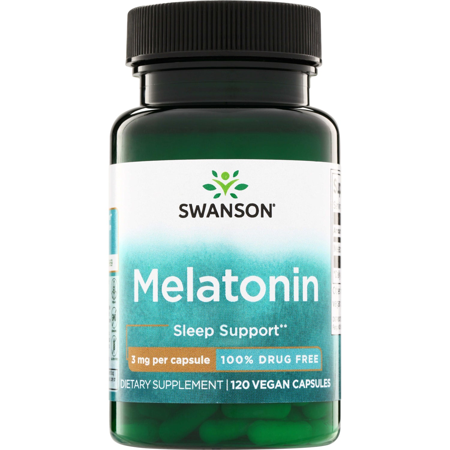 SW502 | Swanson Melatonin bottle, Sleep Support, 3 mg per capsule, 120 vegan capsules