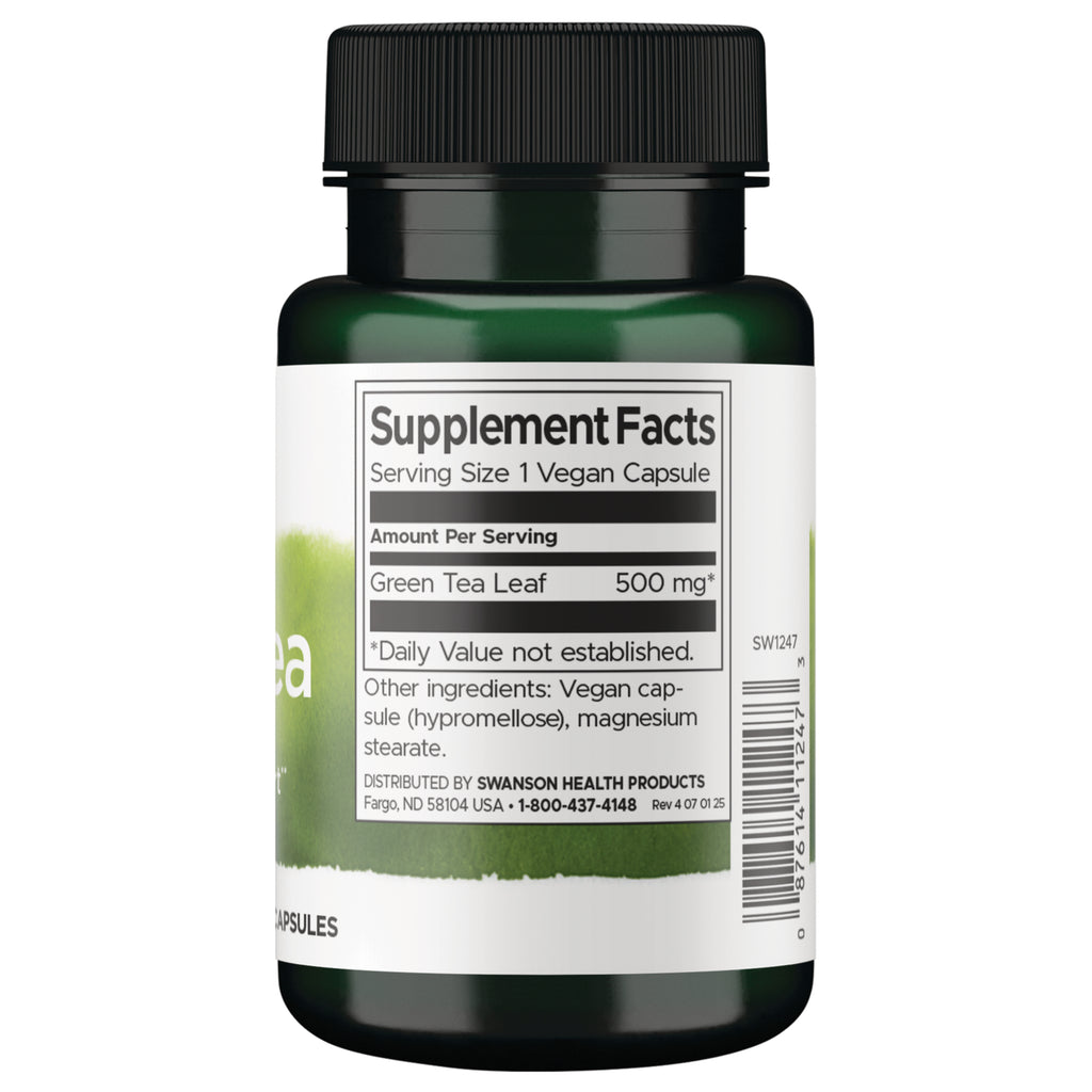 SW1247 | Supplement Facts panel for Green Tea Leaf 500 mg, serving size 1 capsule - Thumbnail
