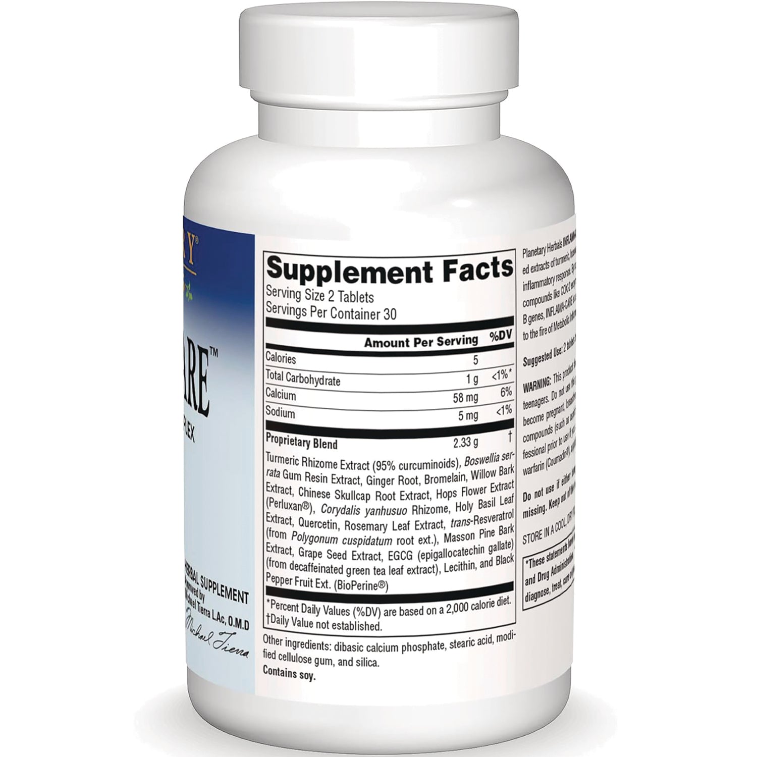 PF207 | Back of white supplement bottle showing Supplement Facts panel and ingredients label