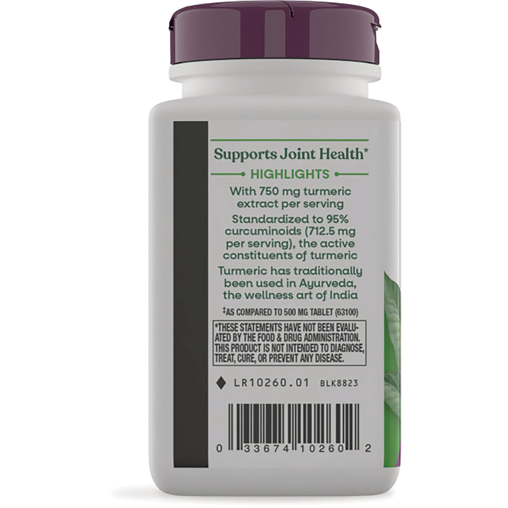 NW872 | bottle back label listing highlights supports joint health with 750 mg turmeric extract per serving and barcode - Thumbnail
