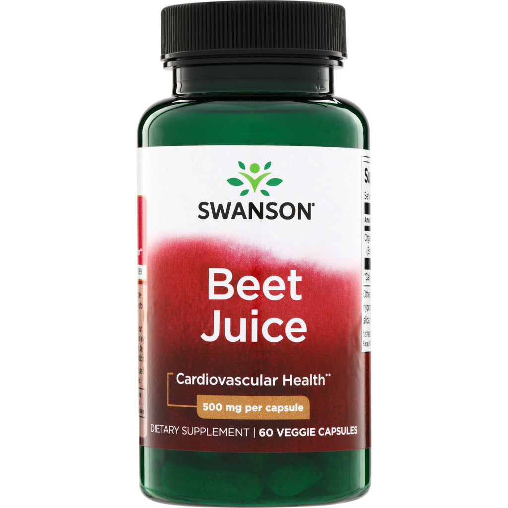 SWU814 | Swanson Beet Juice supplement bottle, 500 mg per capsule, 60 veggie capsules, Cardiovascular Health - Thumbnail