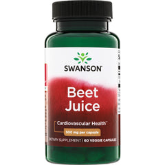 SWU814 | Swanson Beet Juice supplement bottle, 500 mg per capsule, 60 veggie capsules, Cardiovascular Health