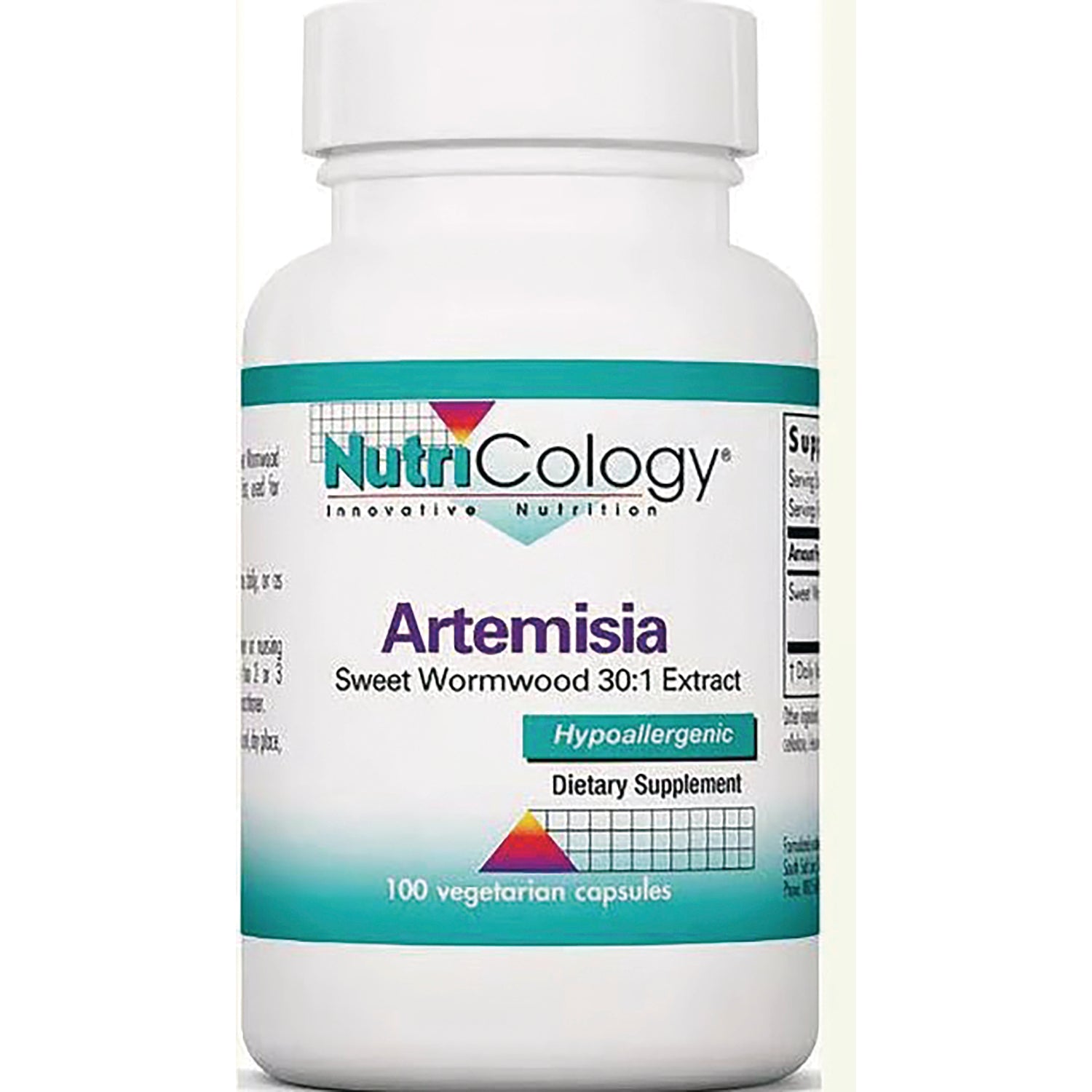 NCL048 | NutriCology Artemisia Sweet Wormwood 30:1 extract bottle labeled Hypoallergenic dietary supplement, 100 vegetarian capsules