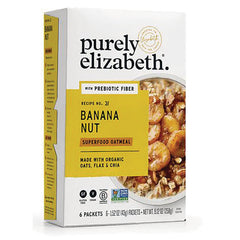 PLZ015 | Purely Elizabeth Banana Nut superfood oatmeal box front with bowl of oatmeal