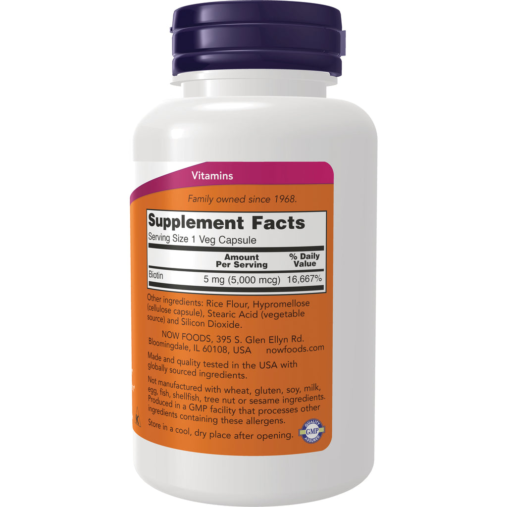 NWF291 | back label with Supplement Facts showing Biotin 5 mg (5,000 mcg) and ingredient panel - Thumbnail