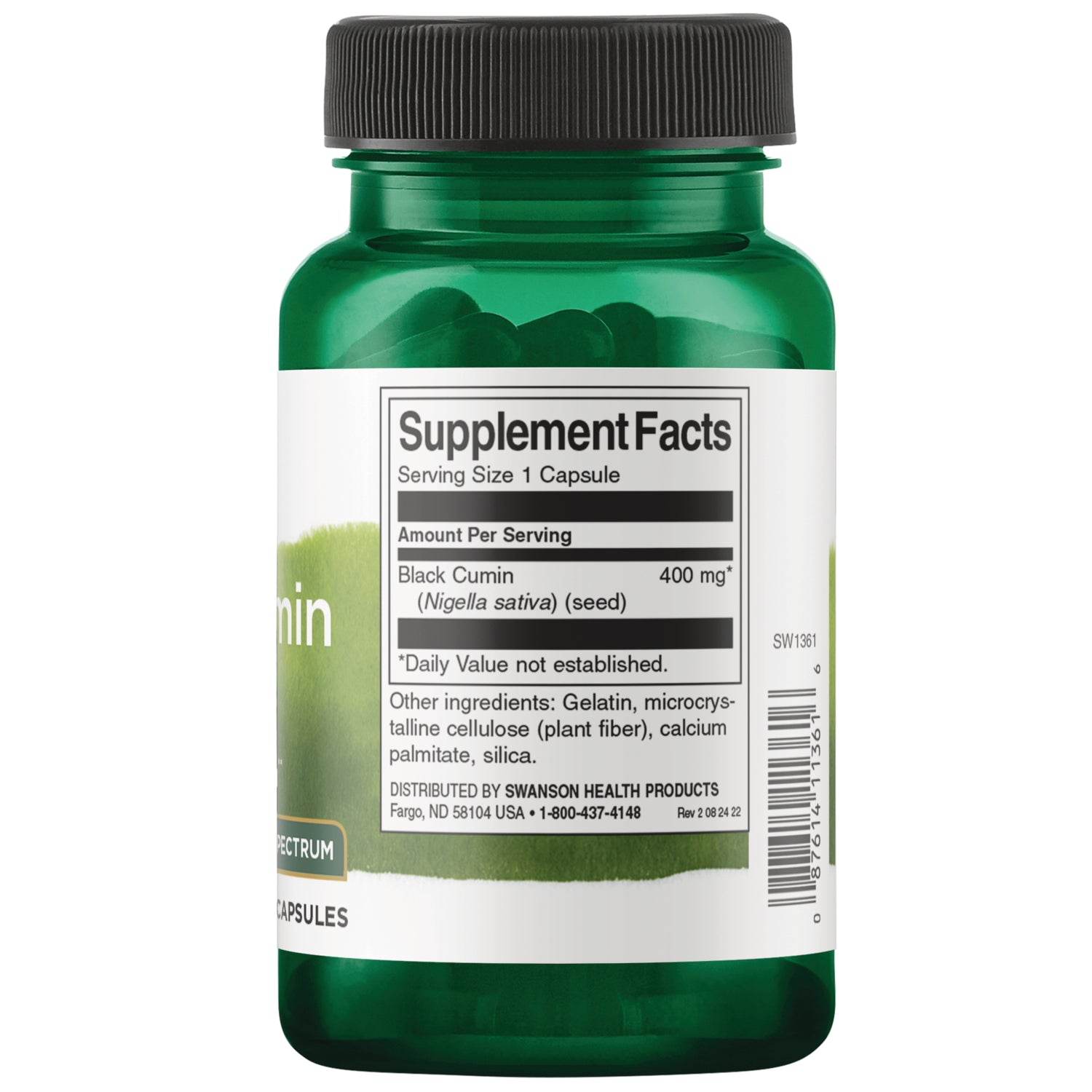 SW1361 | Back label with supplement facts and serving information
