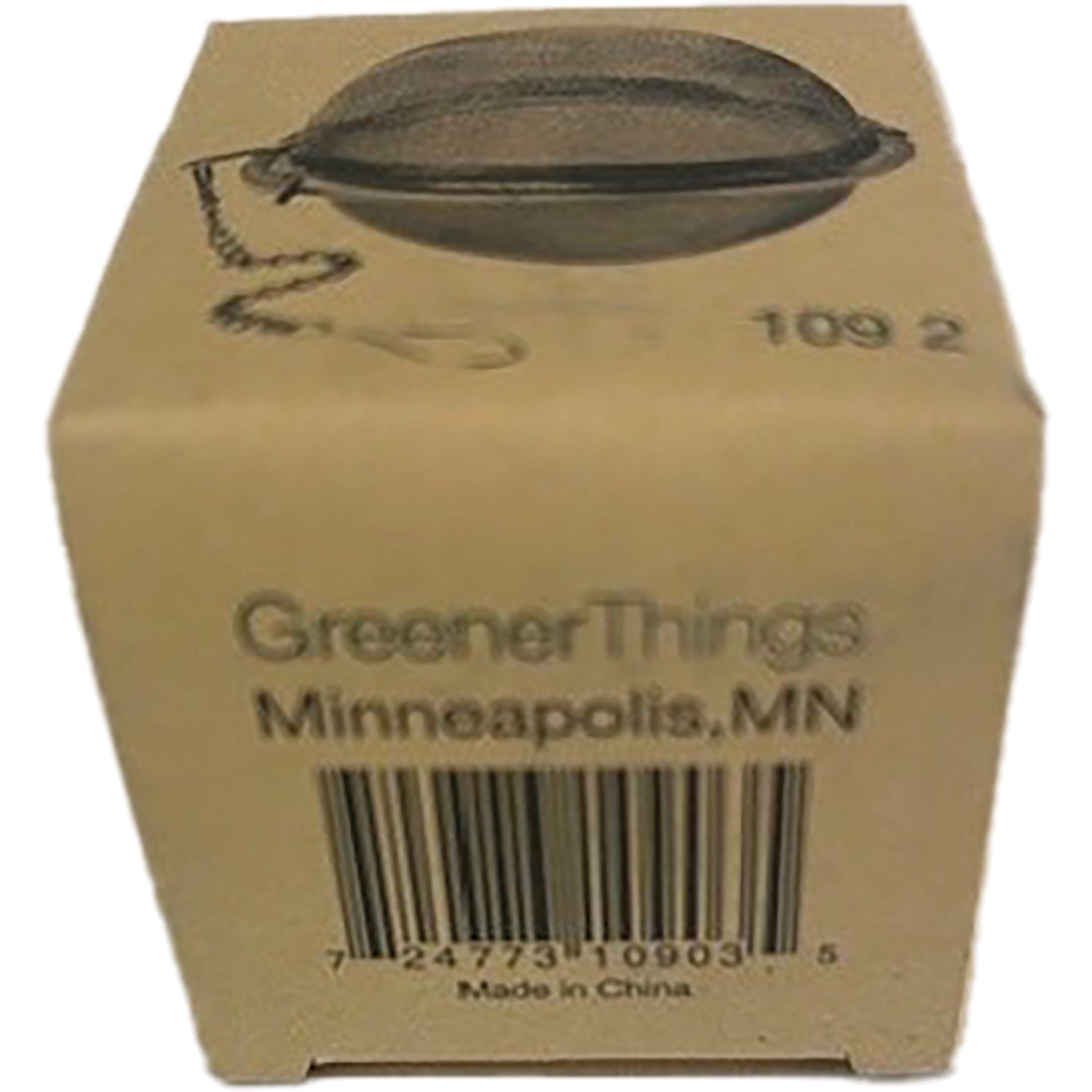 FNP044 | back of cardboard product box showing barcode and text GreenerThings Minneapolis, MN Made in China