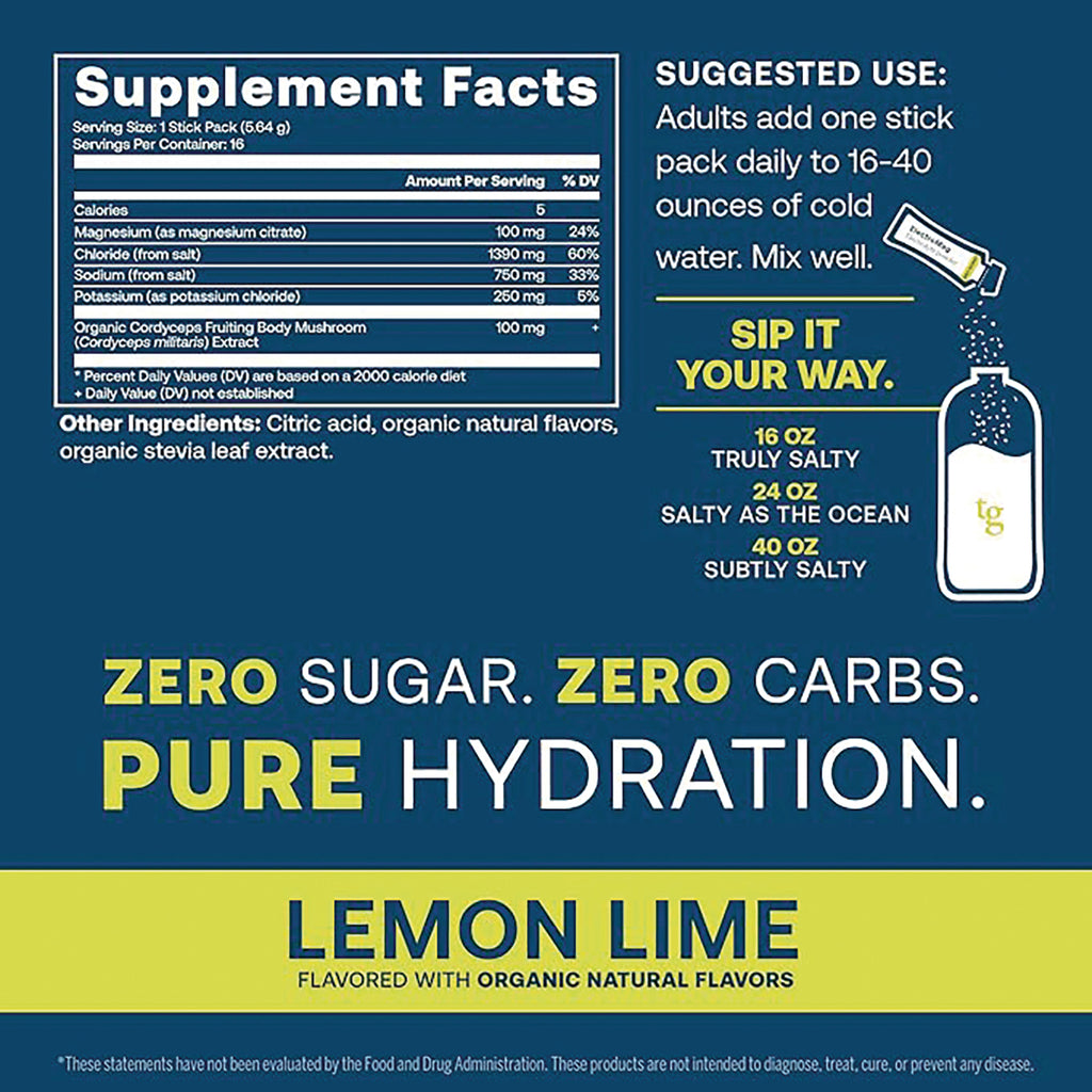 TG009 | Back label with Supplement Facts, Suggested Use, and Lemon Lime: Zero Sugar, Zero Carbs, Pure Hydration - Thumbnail