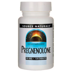 SN901 | Source Naturals Pregnenolone dietary supplement bottle, 25 mg, 120 tablets front label