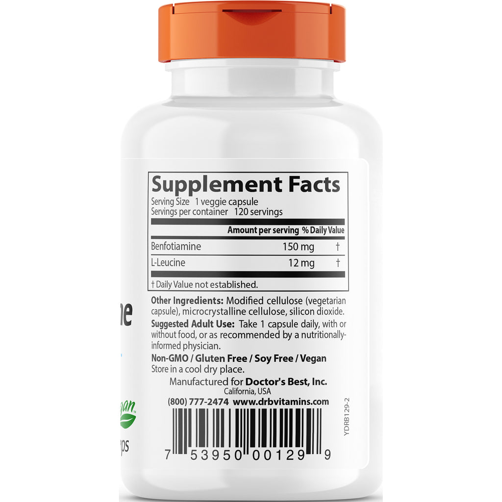 DB072 | Back label showing Supplement Facts panel with benfotiamine 150 mg, ingredients, suggested use and barcode - Thumbnail