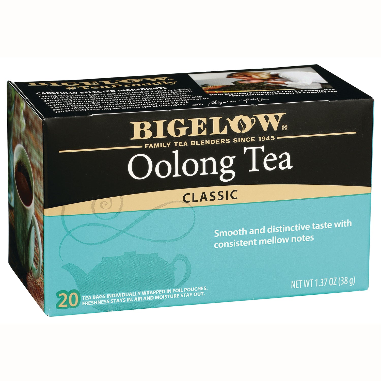 BGT022 | Bigelow Oolong Tea Classic box front showing 20 individually wrapped tea bags and net wt 1.37 oz
