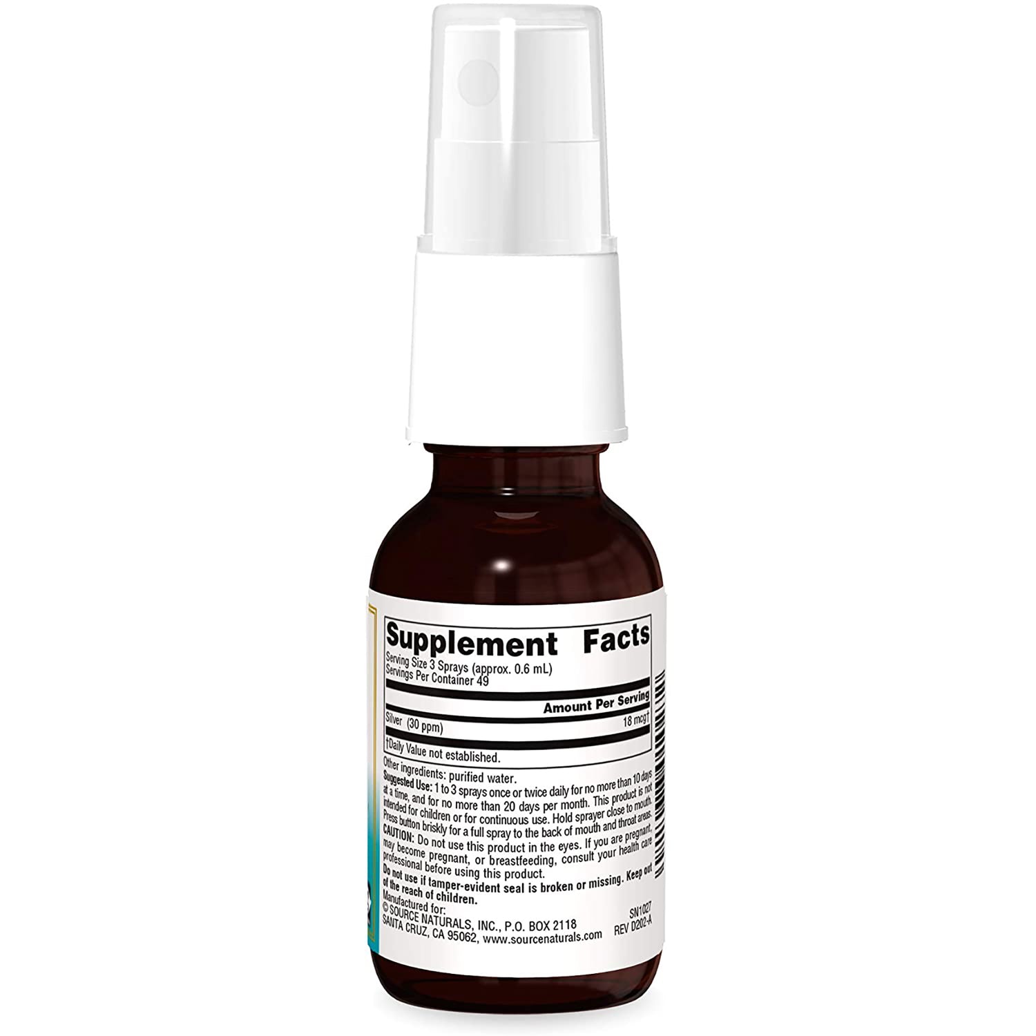 SN160 | Back label with Supplement Facts panel on spray bottle