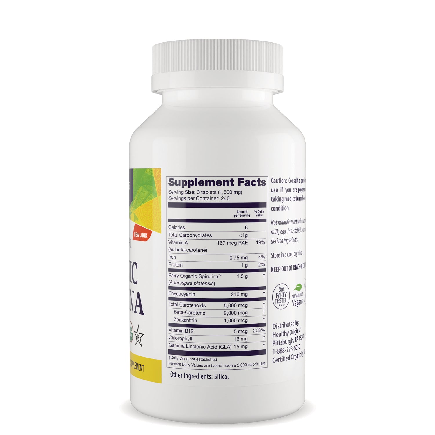 HRG067 | Back label of white supplement bottle showing Supplement Facts table and ingredient details