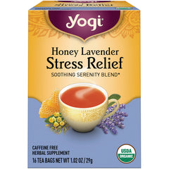 AHW058 | Yogi Honey Lavender Stress Relief tea, caffeine free, 16 tea bags, USDA Organic