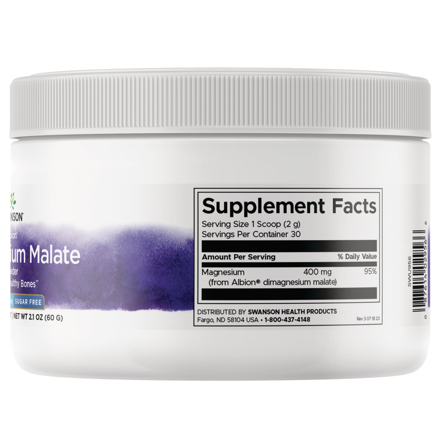SWU956 | Back label with supplement facts and serving information