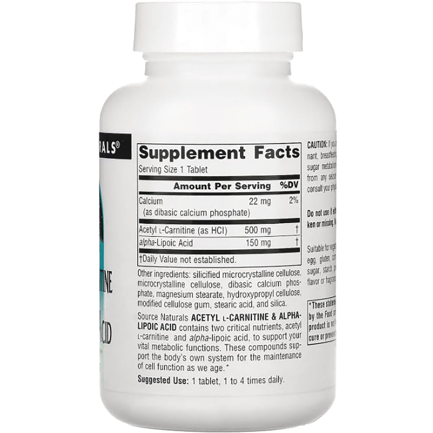 SN096 | back of white supplement bottle showing Supplement Facts panel and ingredient list